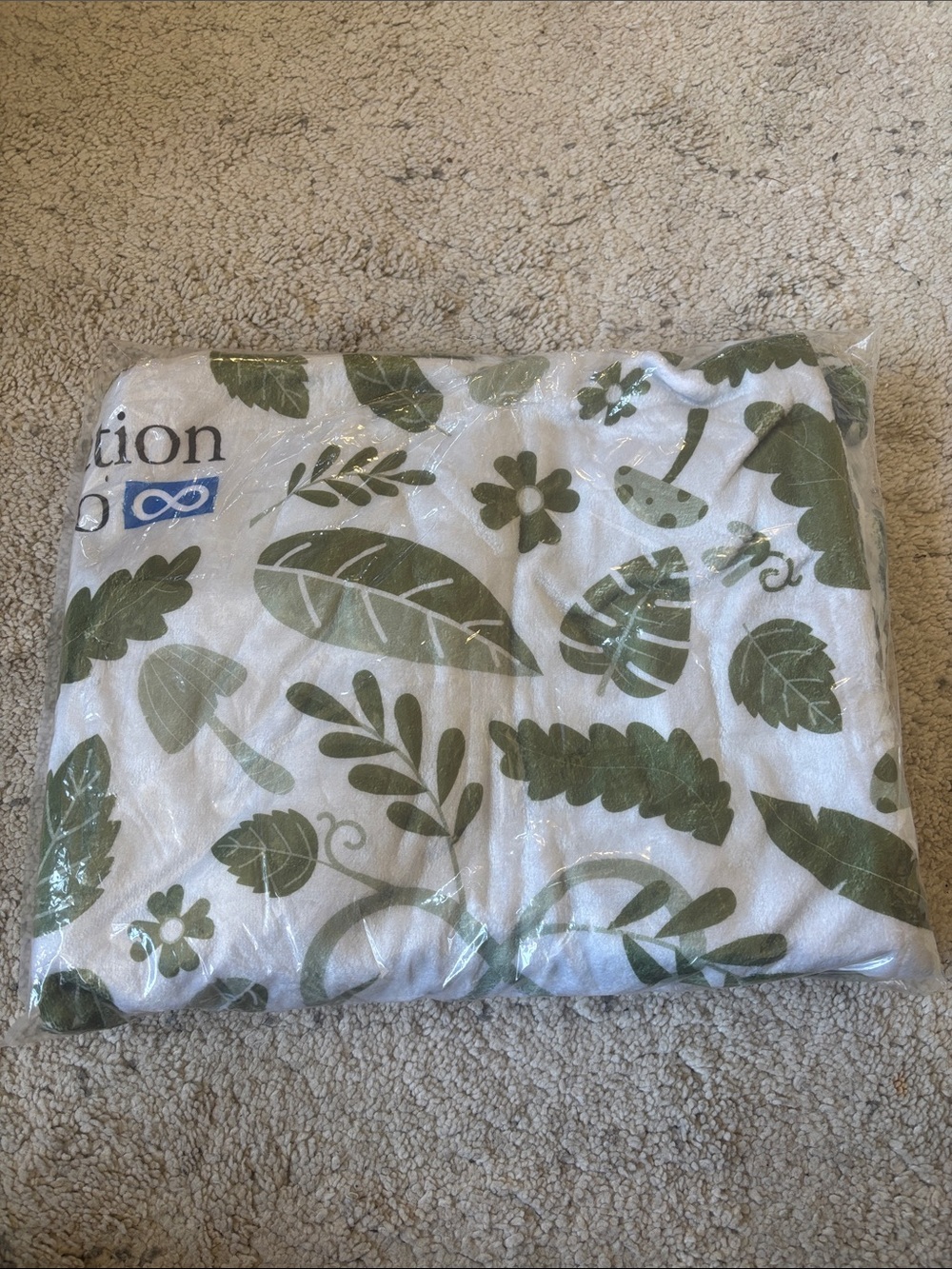 Métis Nation Of Ontario Soft White Baby Blanket with Olive Green Leaf Print NWT
